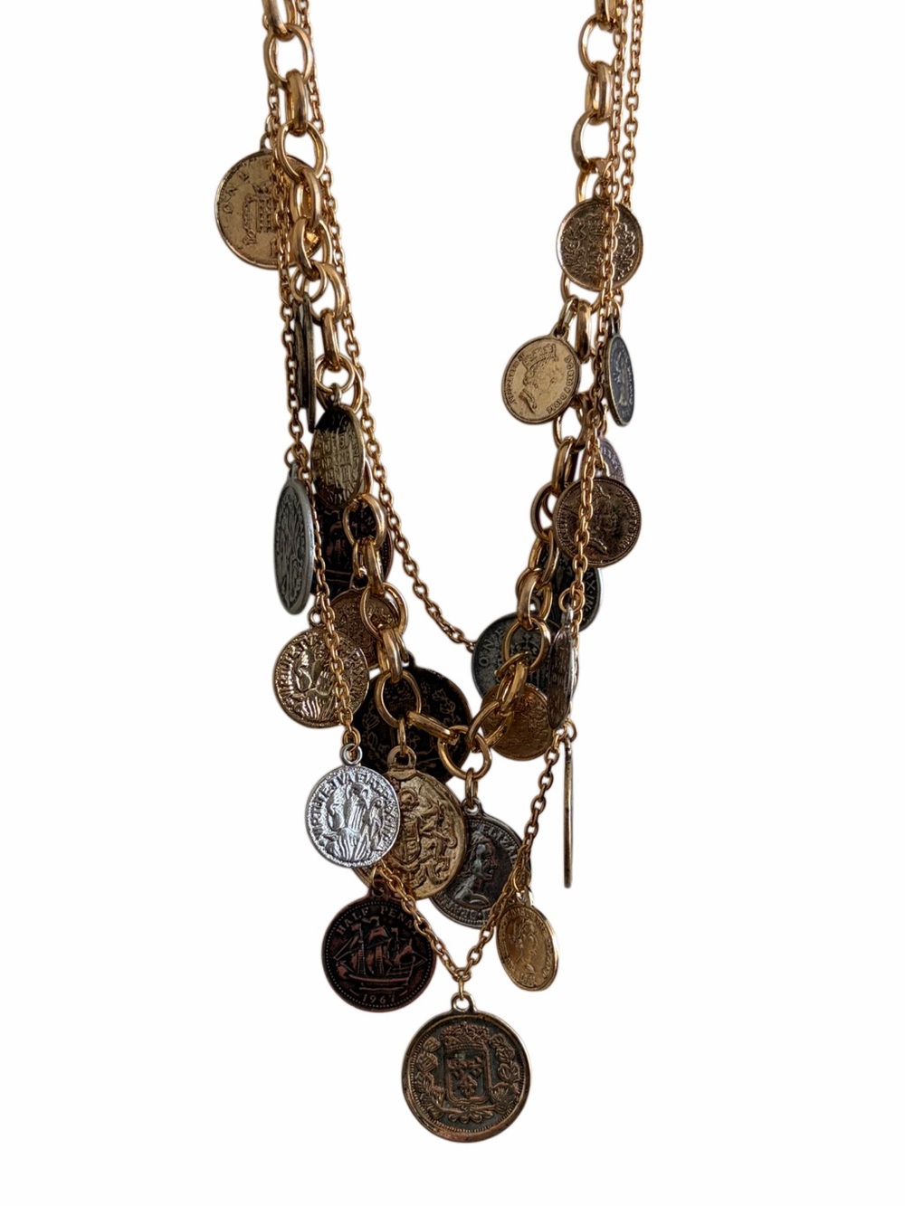 NWT Aldo Gold Coin Multi-Chain Necklace